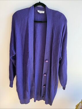 St. John Vibrant Purple Open-Front Knit Cardigan